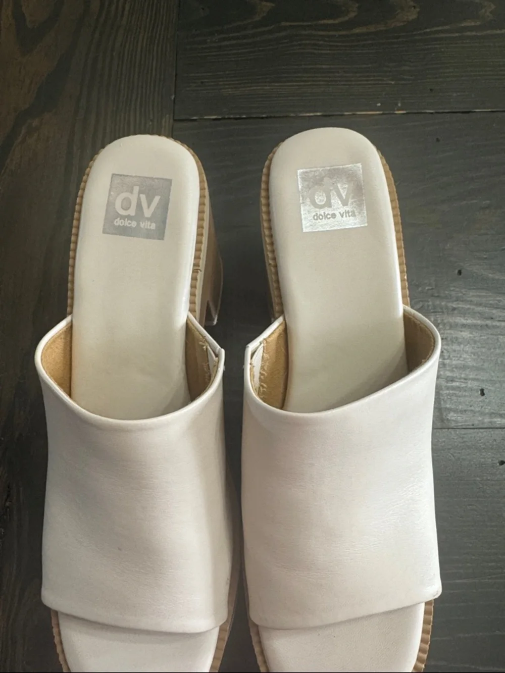 Dolce Vita Nikole 8.5 White Slide Platform Heels – Classic Open-Toe Mule - Picture 3 of 4